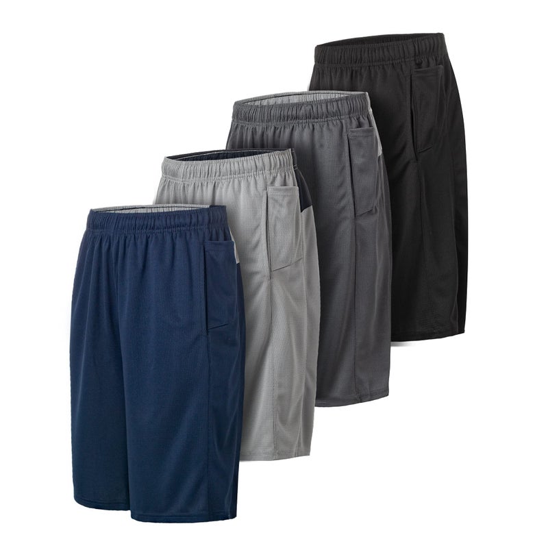Essential Elements 4 Pack: Men's Dry-Fit Sweat Resistant Active Athletic Performance Shorts - Image 1